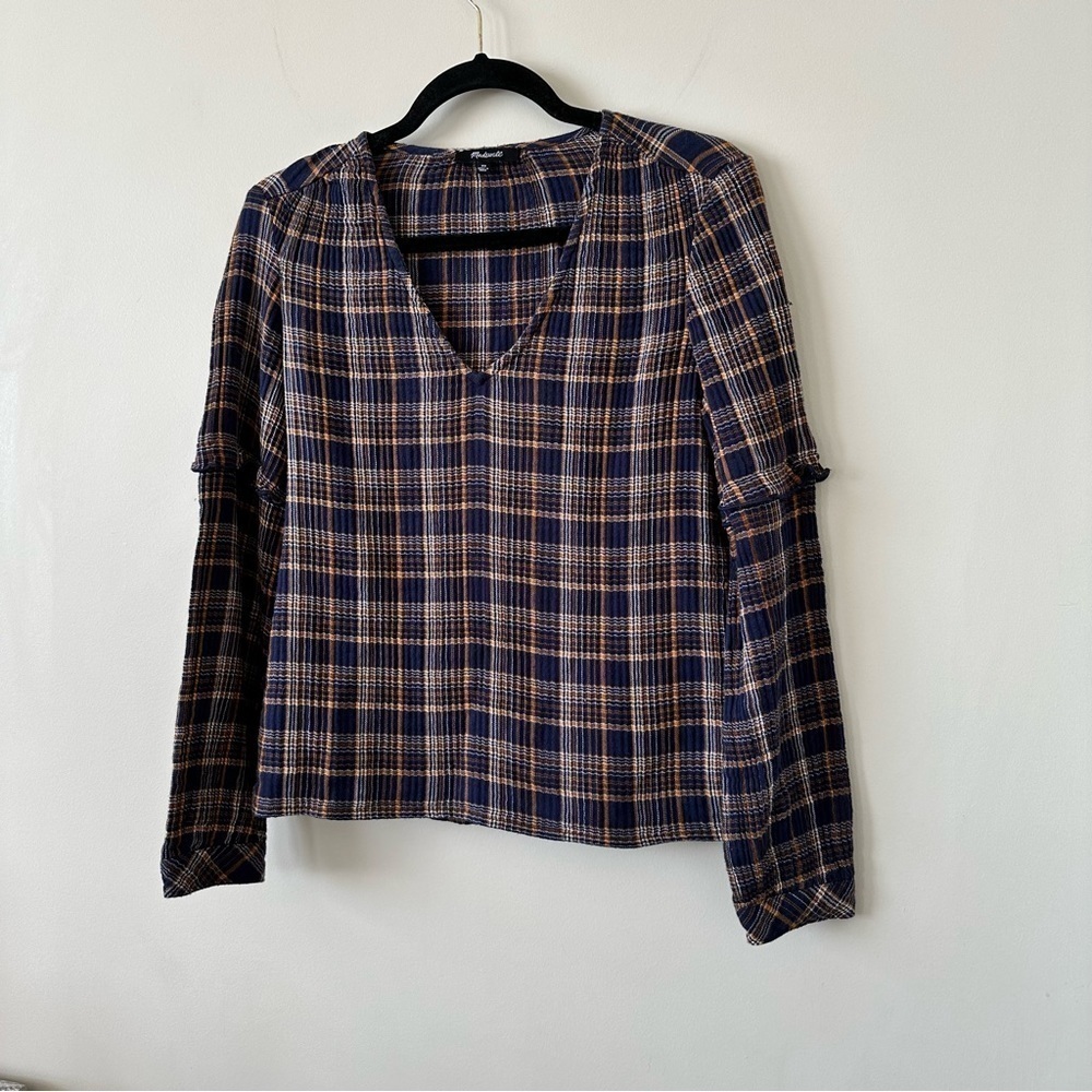 Madewell-Plaid V-Neck Ruffle Top - Picture 5 of 10